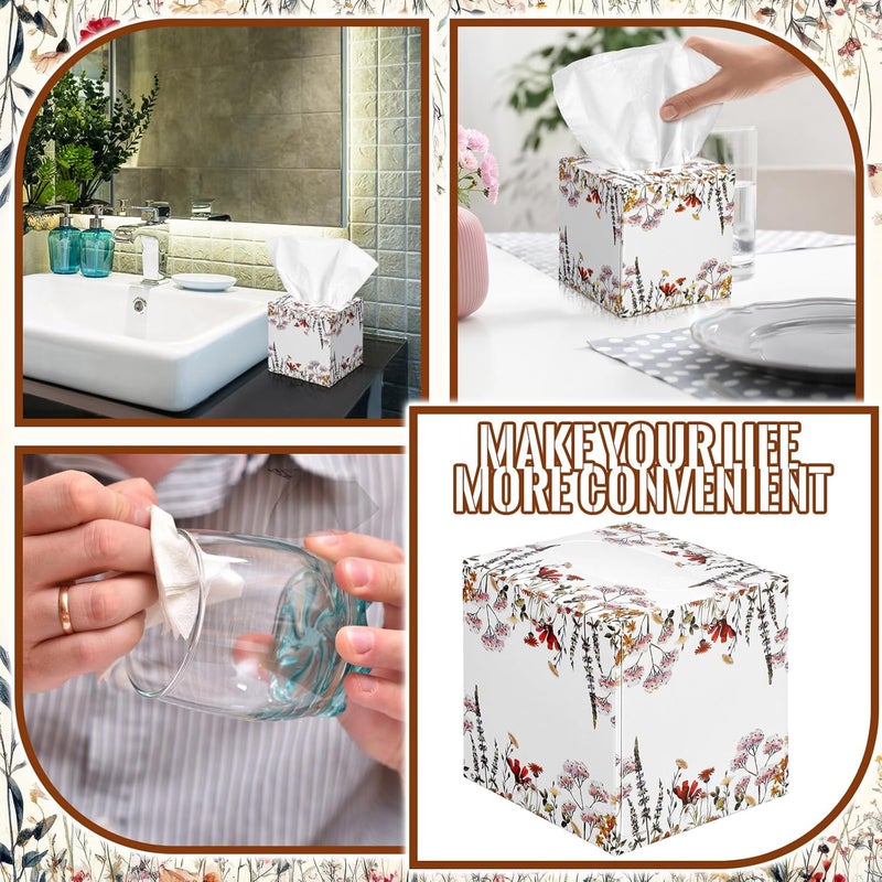 Fourluoo 12 Pack Fall Wildflowers Facial Tissues Cube Boxes 600 Sheets 3 Ply Autumn Small Floral Flower Square Face Tissues Bulk for Thanksgiving Day Car Bedroom Party Supplies - Image 5